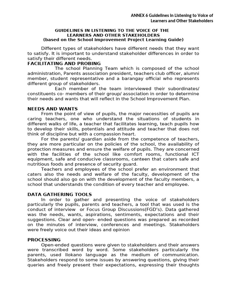 7 - SIP Annex 6 - Guidelines For VOLS | PDF | Teachers | Focus Group