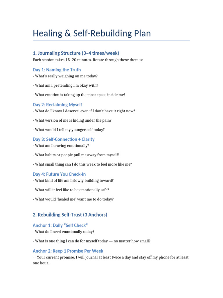 Healing Self Rebuilding Plan | PDF