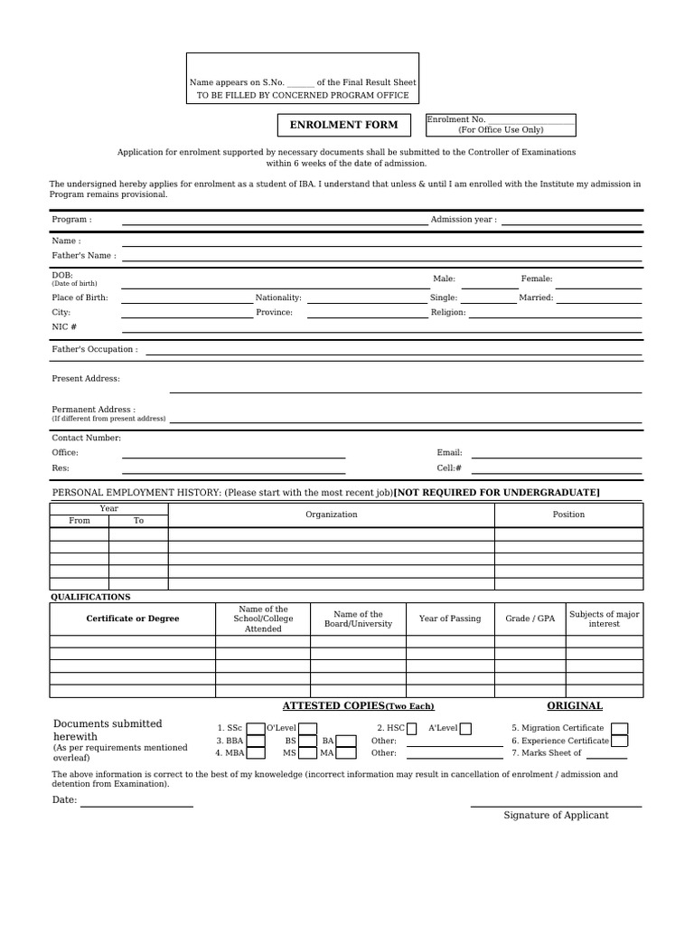 University Enrolment Form Instructions | PDF | Qualifications ...