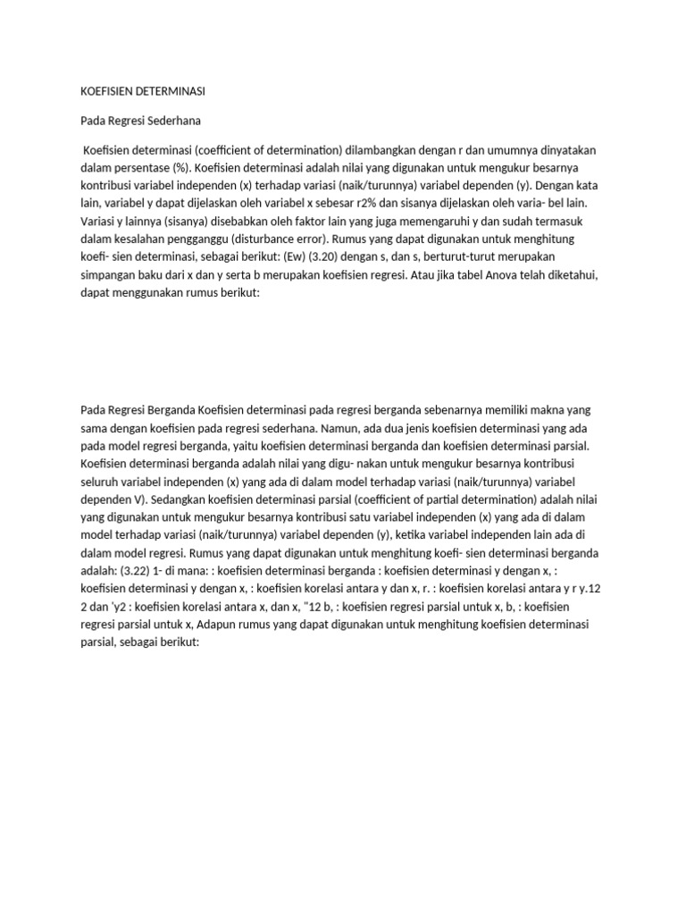 Pengertian dan Rumus Koefisien Determinasi | PDF