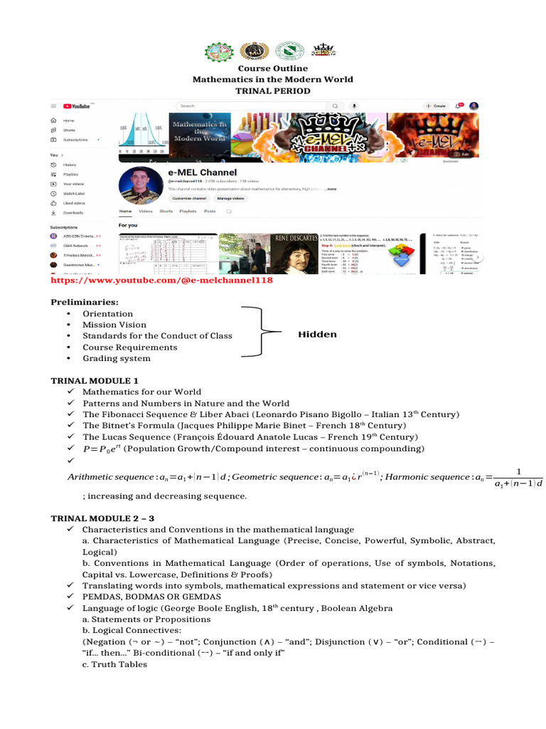 MW101 Trinal Course Outline | PDF | Function (Mathematics) | Set ...
