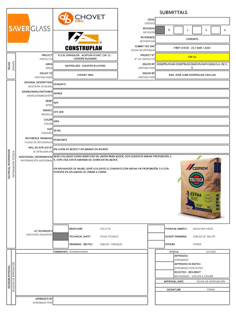 1.1. CE-01 Submittal - Cemento Cemex CPC 30R | PDF