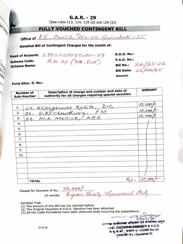 Fully Vouched Contingent Bill GAR 29 | PDF | Receipt | Voucher