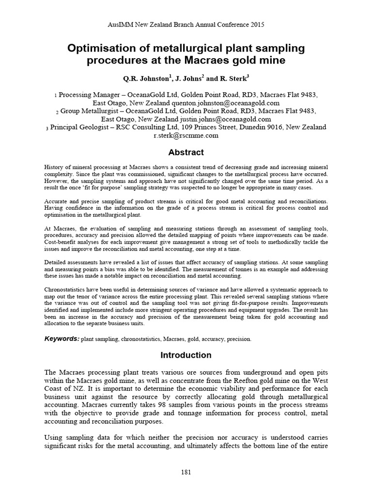 Optimising Sampling at Macraes Mine | PDF | Sampling (Statistics) | Mining