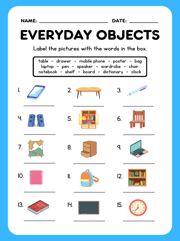 Everyday Objects Vocabulary Worksheet Pdf