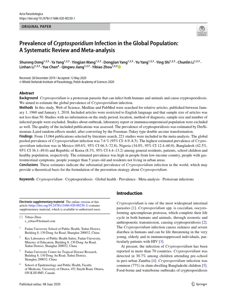 Global Cryptosporidium Infection Prevalence | PDF | Microbiology ...
