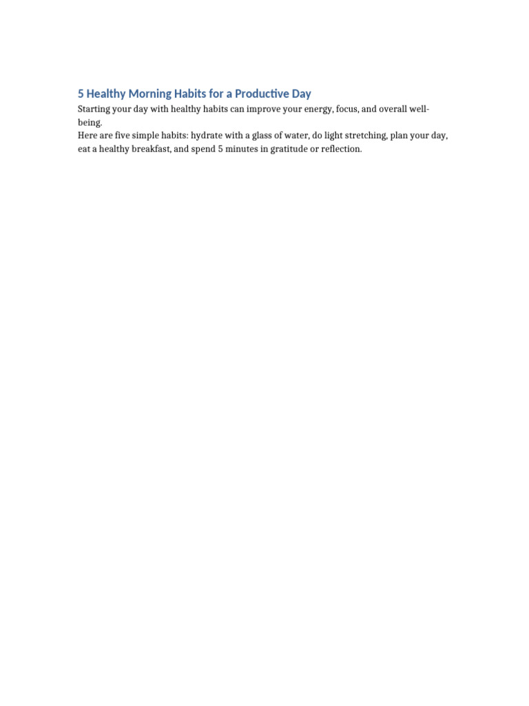 5 Healthy Morning Habits For A Productive Day | PDF