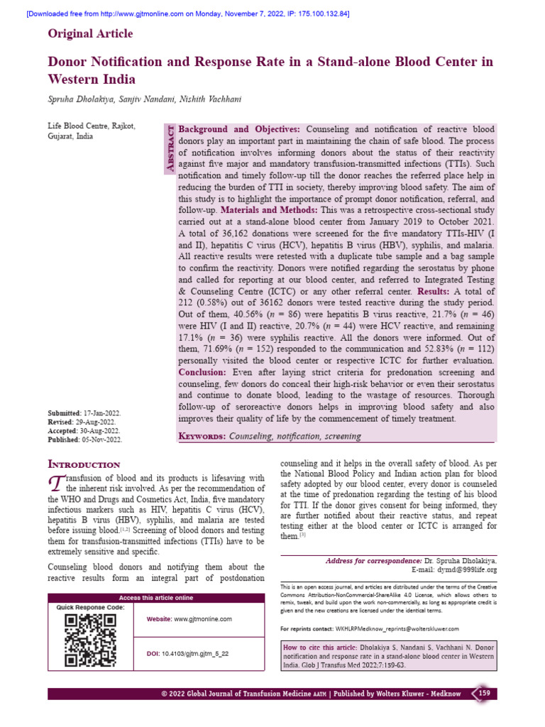 Donor Notification Impact on Blood Safety | PDF | Hepatitis B | Hepatitis C