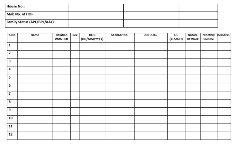 HOF Family Data Collection Form | PDF