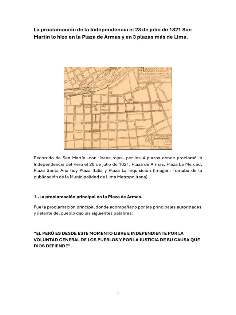 La Proclamación de La Independencia San Martín Lo Hizo en 4 Lugares de ...
