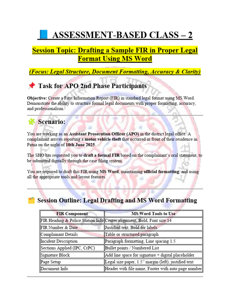 Drafting a Legal FIR in MS Word | PDF | Microsoft Word | Page Layout