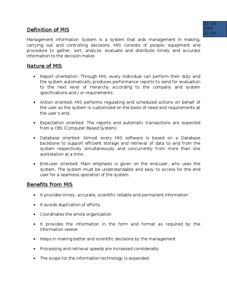 Notes MIS | PDF | Management Information System | Strategic Planning