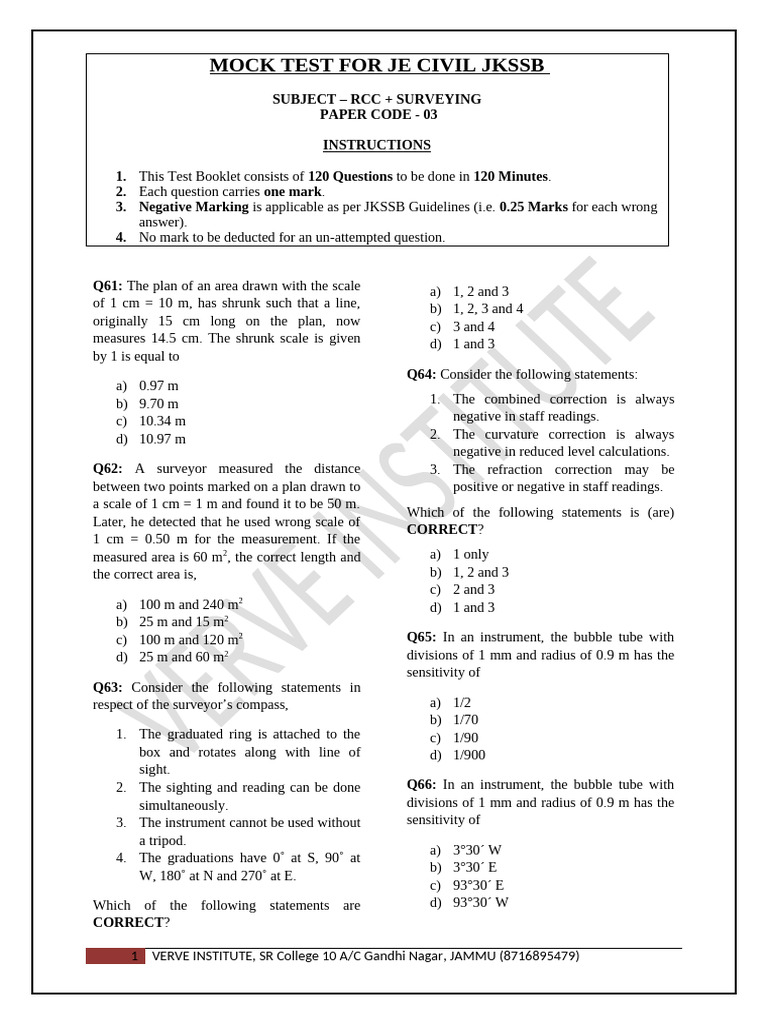 Surveying and RCC Mock Test Questions | PDF