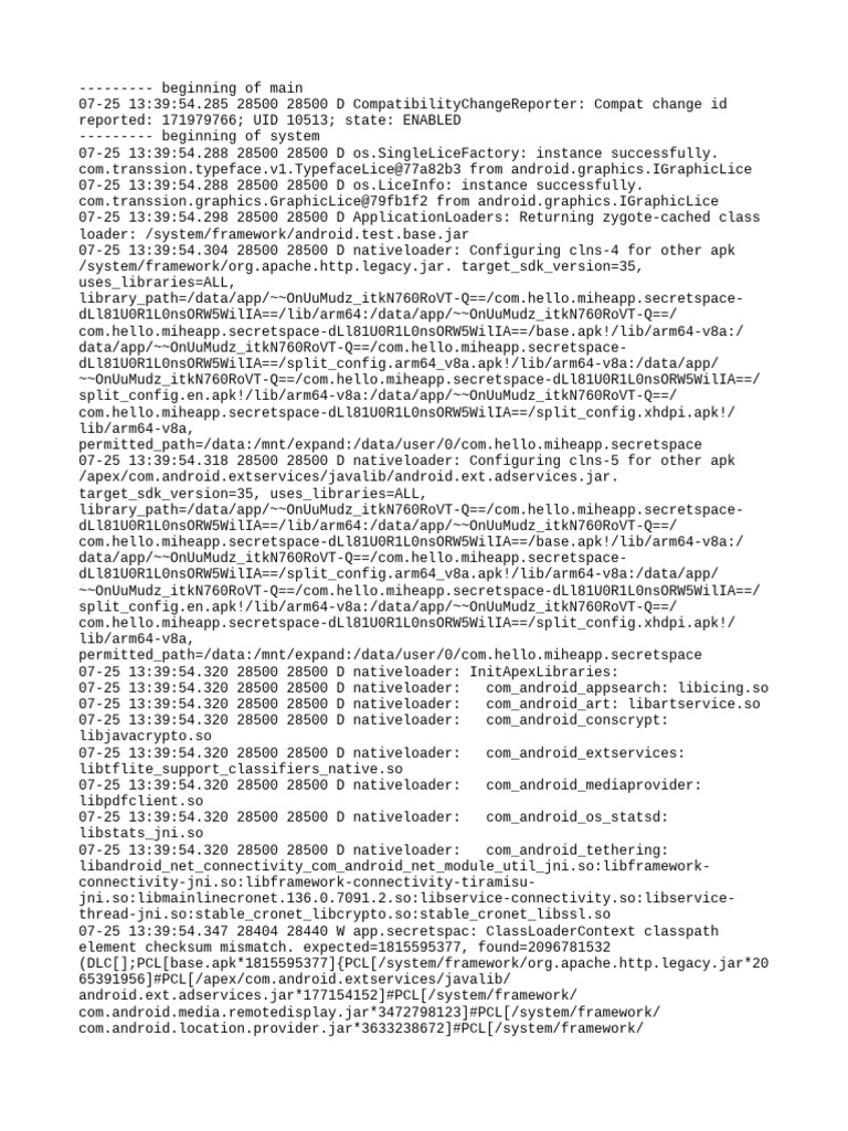 Com - Hello.miheapp - Secretspace Logcat | PDF | Java (Programming ...