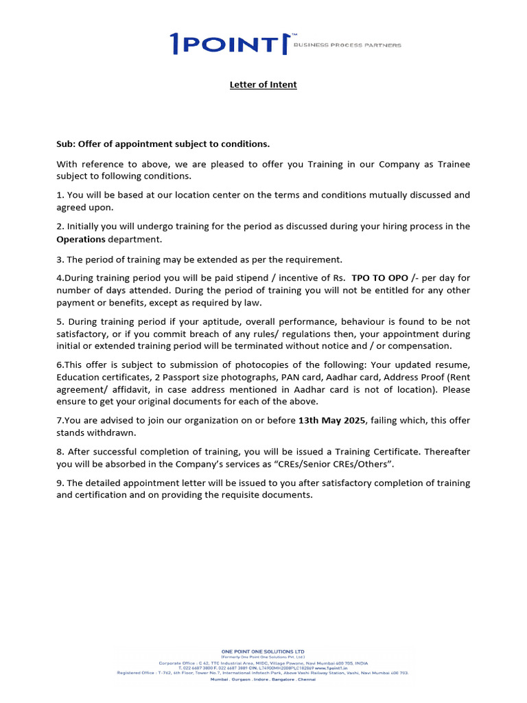 Trainee Appointment Letter of Intent | PDF | Justice | Crime & Violence