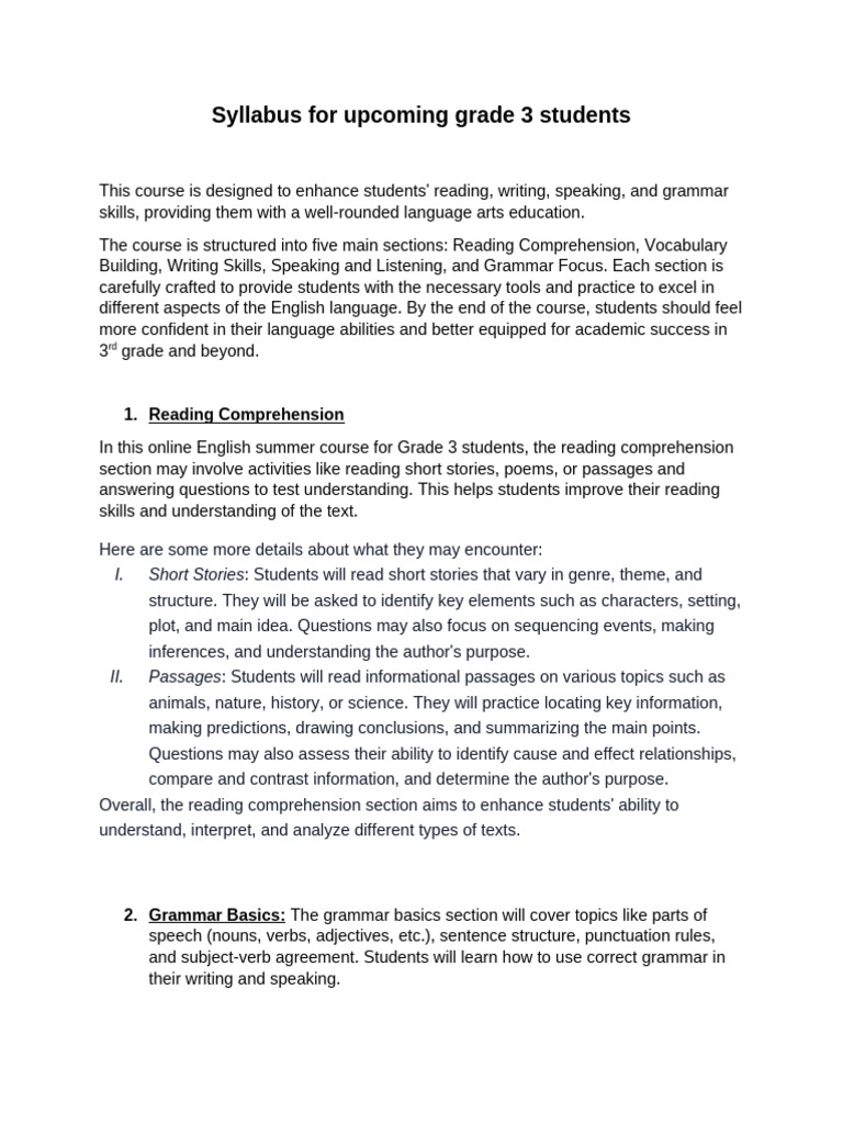 Grade 3 English Syllabus Overview | PDF | Reading Comprehension ...