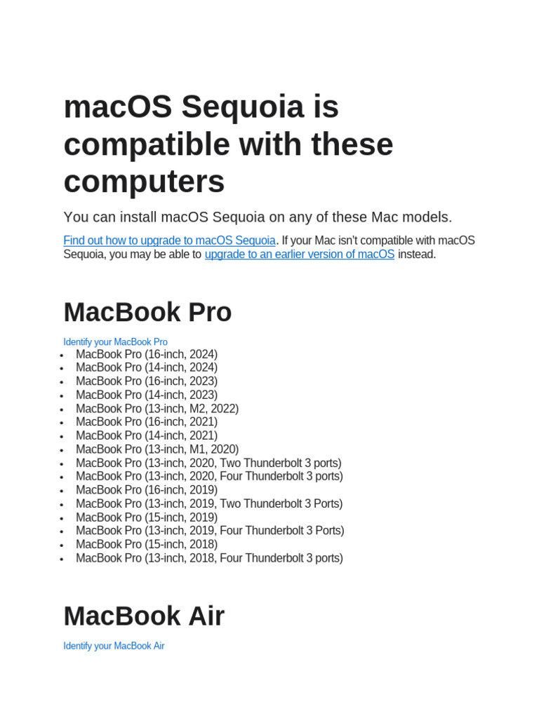 macOS Sequoia Compatibility Guide | PDF | Apple Inc. | Computer Hardware
