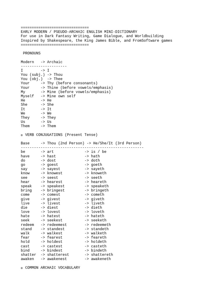 Archaic English Mini-Dictionary | PDF | Thou | Linguistic Morphology