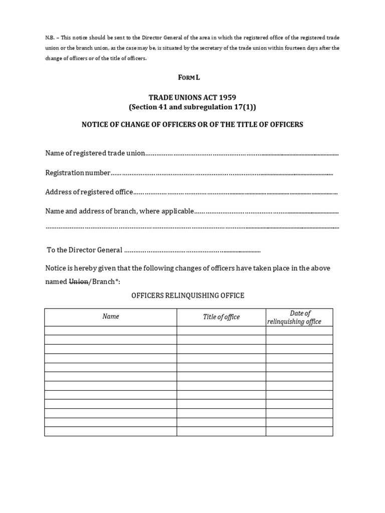 Notice of Trade Union Officer Changes | PDF | Malaysia