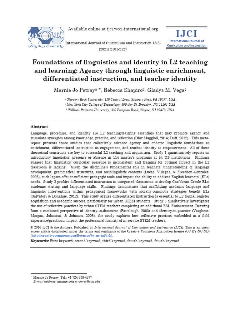 Foundations of Linguistics and Identity in L2 Teaching and Learning ...