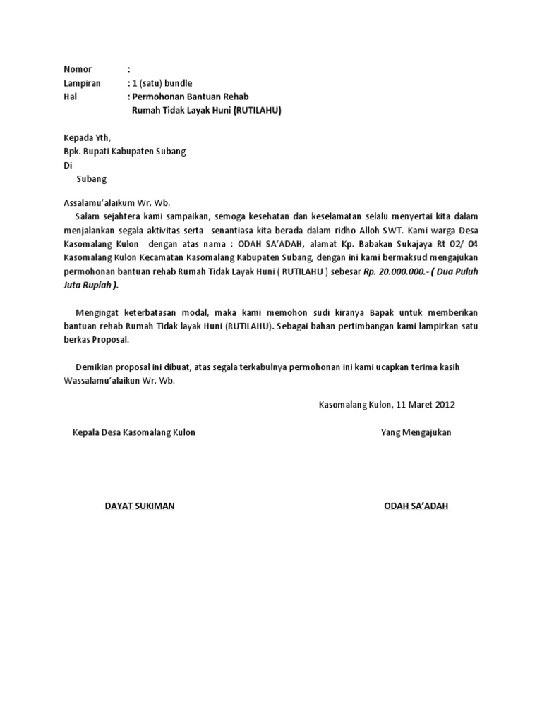 Proposal Bantuan RUTILAHU 20 Juta | PDF