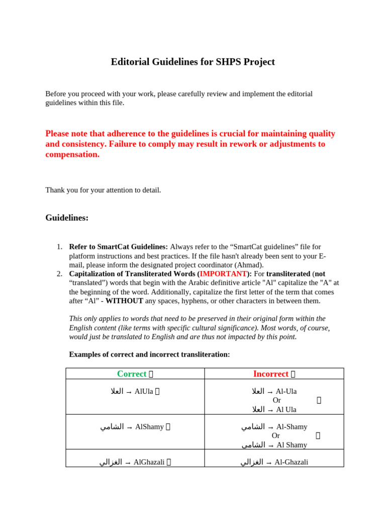 SHPS Project Editorial Guidelines | PDF | Translations | Linguistics