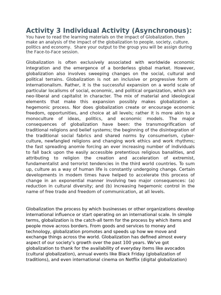 Analyzing Globalization's Impact on Society | PDF | Globalization ...