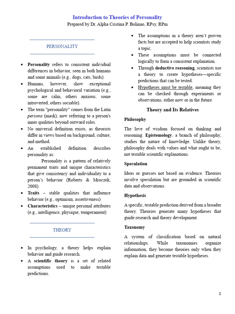 Overview of Personality Theories | PDF | Theory | Personality Psychology
