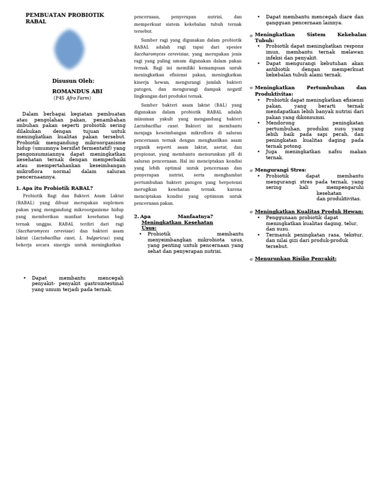 Pembuatan Probiotik RABAL | PDF