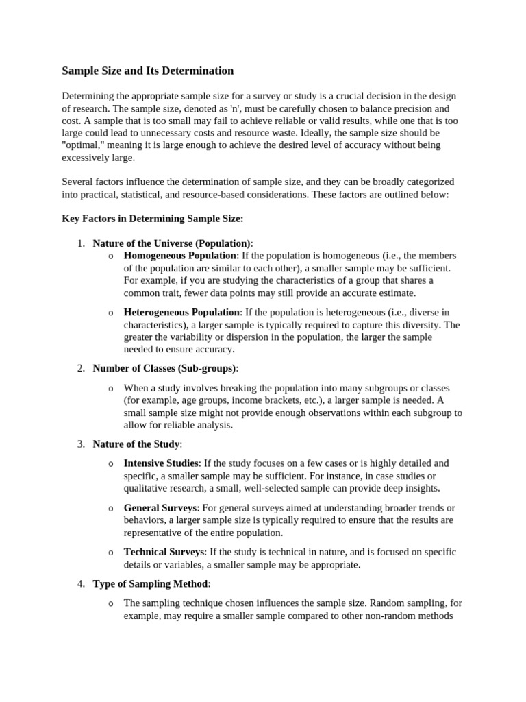 Determining Sample Size in Research | PDF | Sampling (Statistics ...