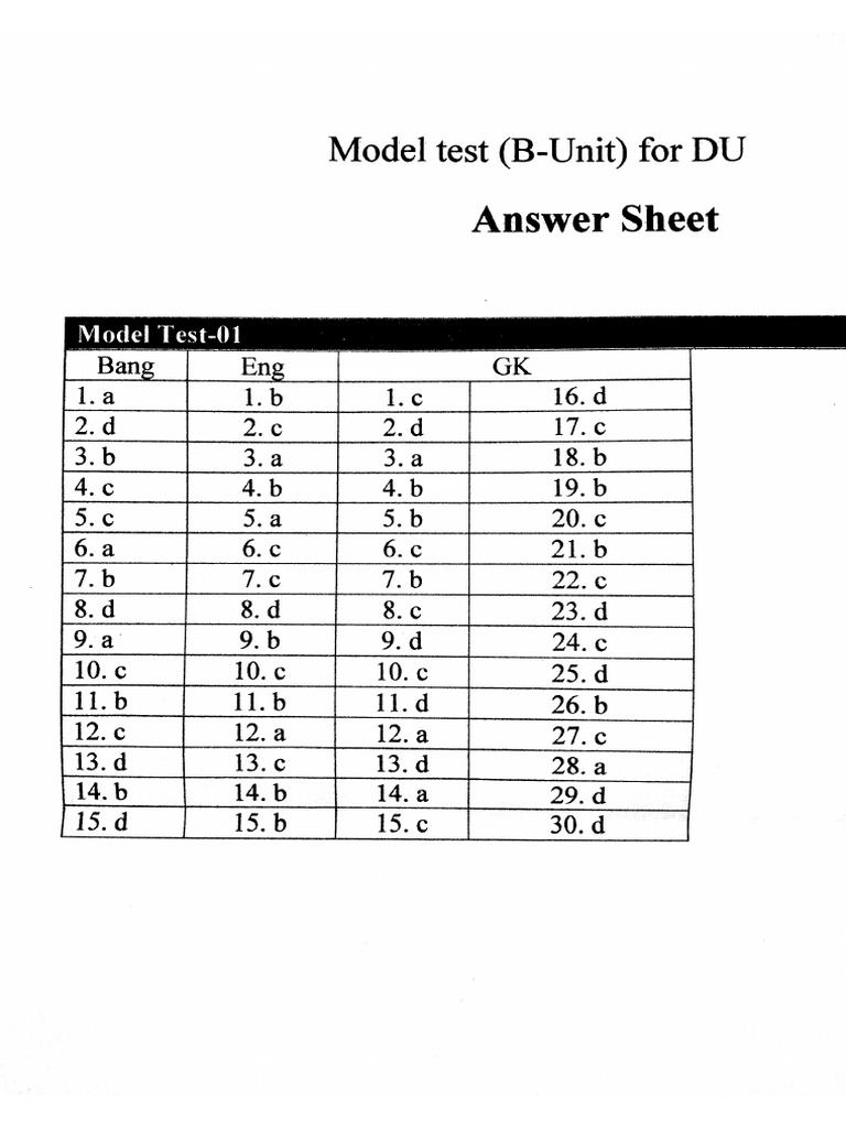 Model Test Ans - B Unit | PDF