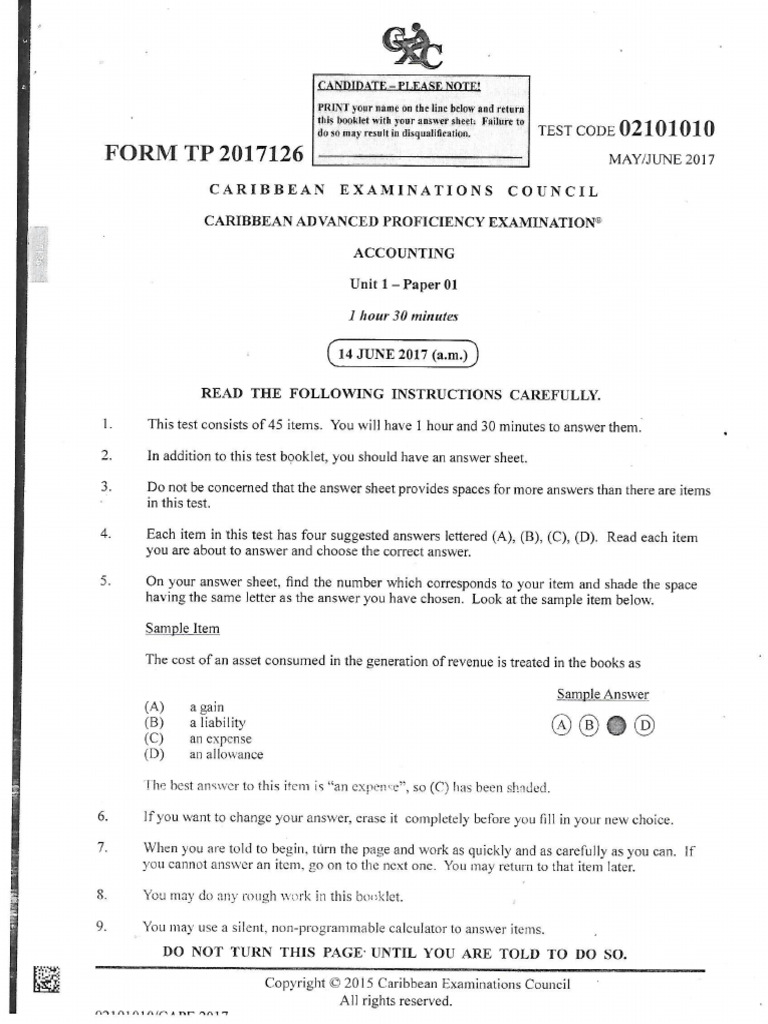2017 CAPE Accounting U1 P1 | PDF