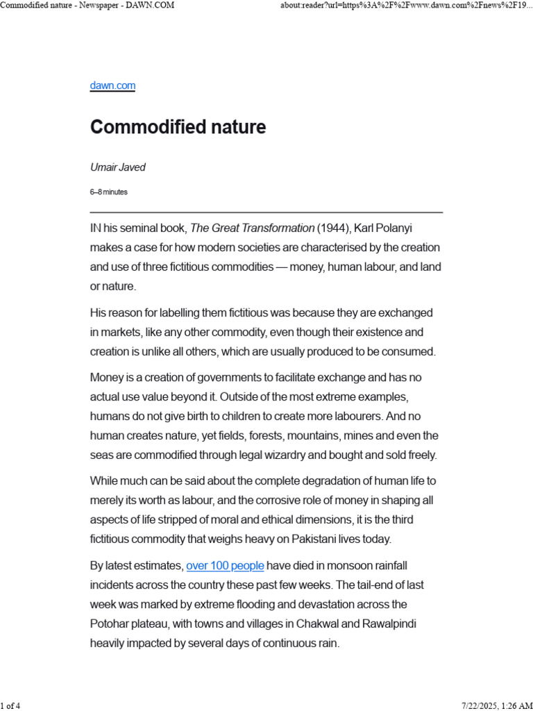 The Impact of Commodified Nature in Pakistan | PDF | Climate Change ...
