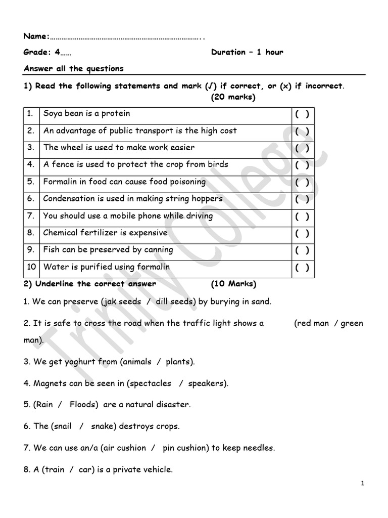 Grade 4 Science Assessment Questions | PDF