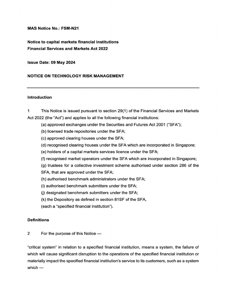 MAS Notice on Technology Risk Management | PDF