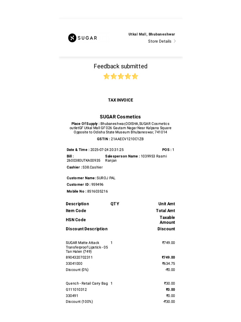 Feedback Submitted: Tax Invoice | PDF