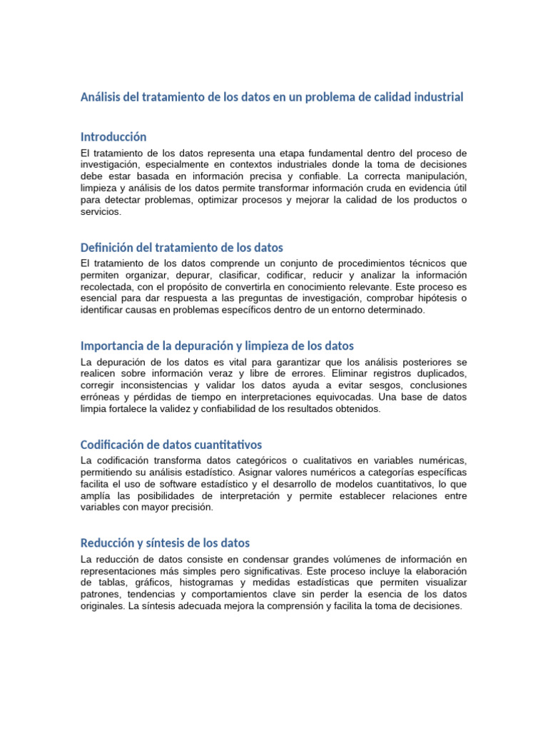 Tratamiento de Datos en Calidad Industrial | PDF | Datos | Estadísticas