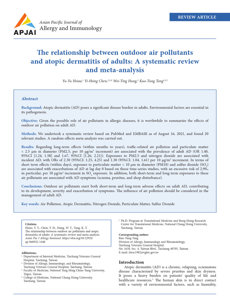 Air Pollution's Impact on Adult Atopic Dermatitis | PDF | Allergy | Air ...