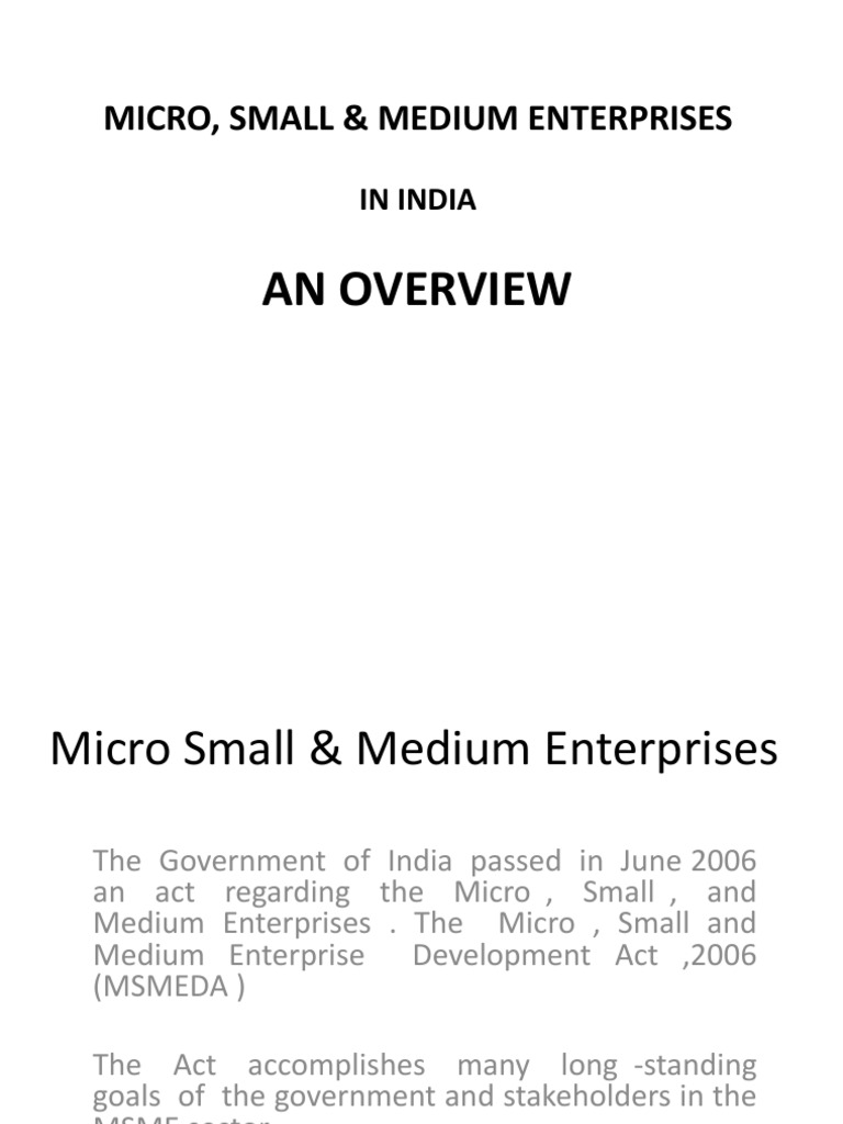 An Overview: Micro, Small & Medium Enterprises | PDF | Credit (Finance ...