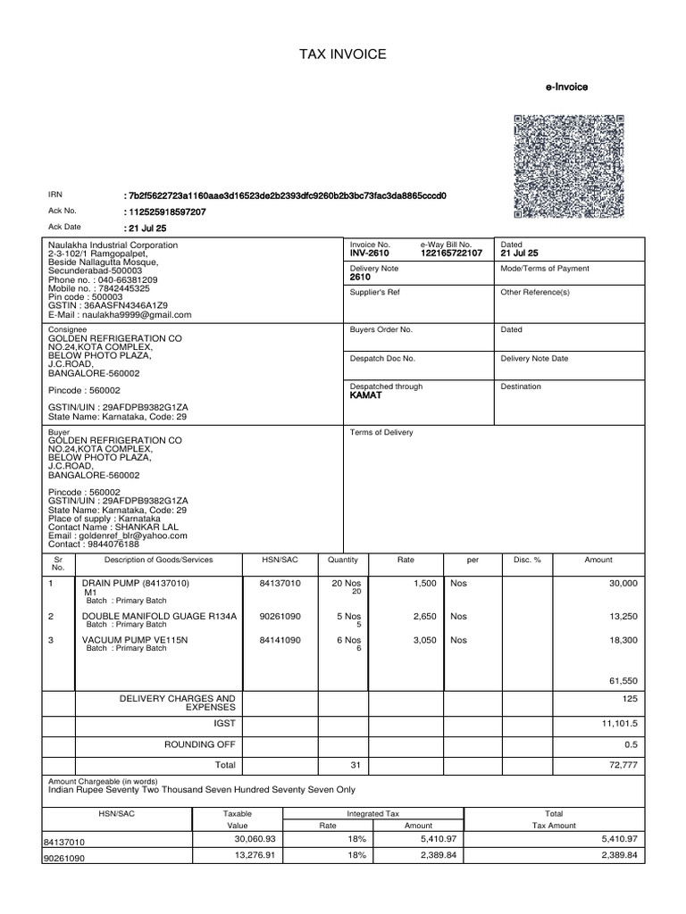 Invoice for Golden Refrigeration Co. | PDF | Government Finances | Payments