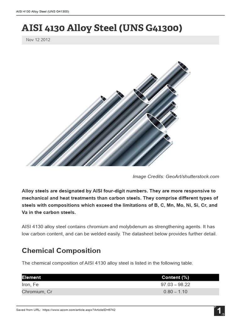 AISI 4130 Alloy Steel Overview | PDF | Heat Treating | Steel