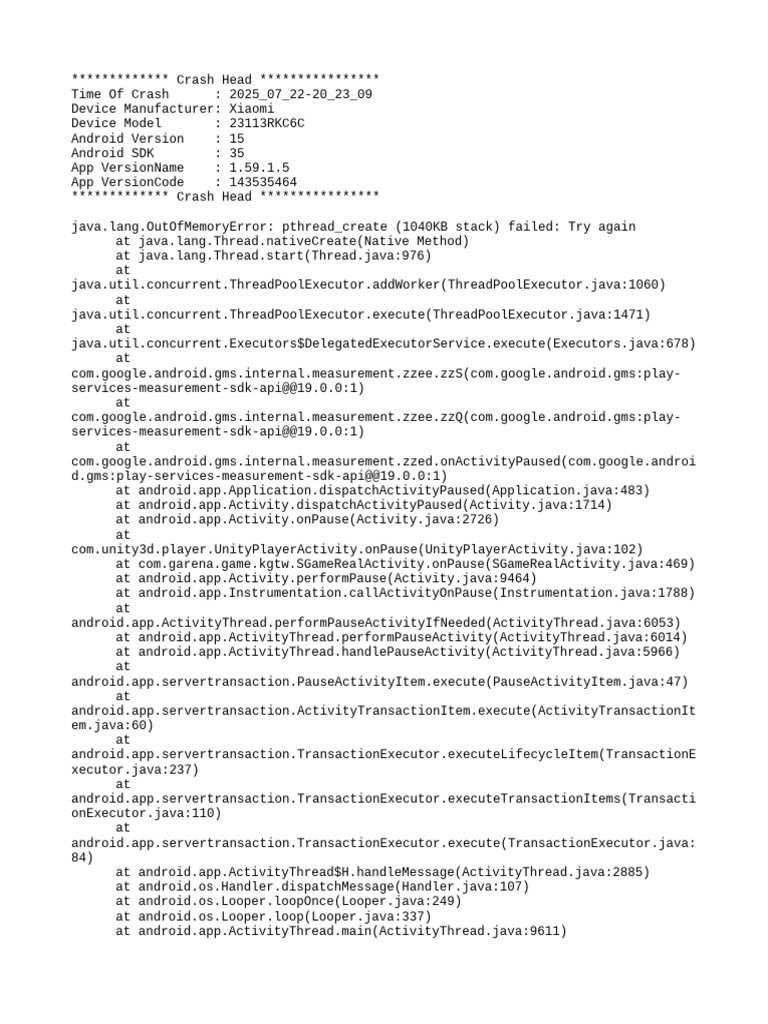 Xiaomi Crash Report: OutOfMemoryError | PDF | Java (Programming ...
