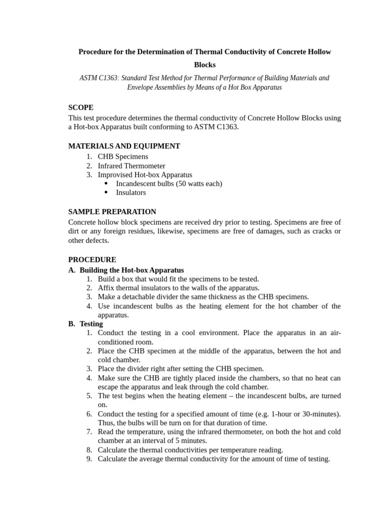 Thermal Conductivity Test for CHB | PDF | Heat | Concrete
