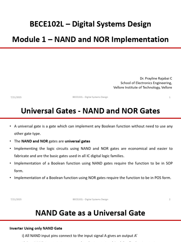 NAND and NOR Gate Implementations | PDF | Logic Gate | Digital Electronics
