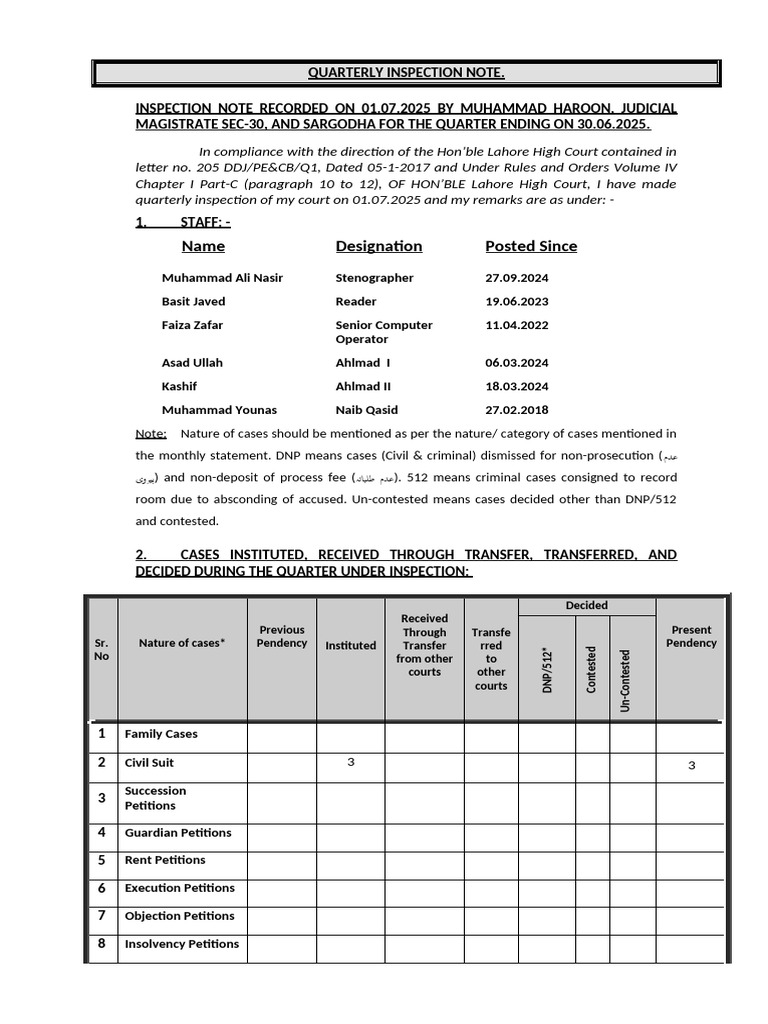 Quarterly Court Inspection Report 2025 | PDF | Bail | Criminal ...