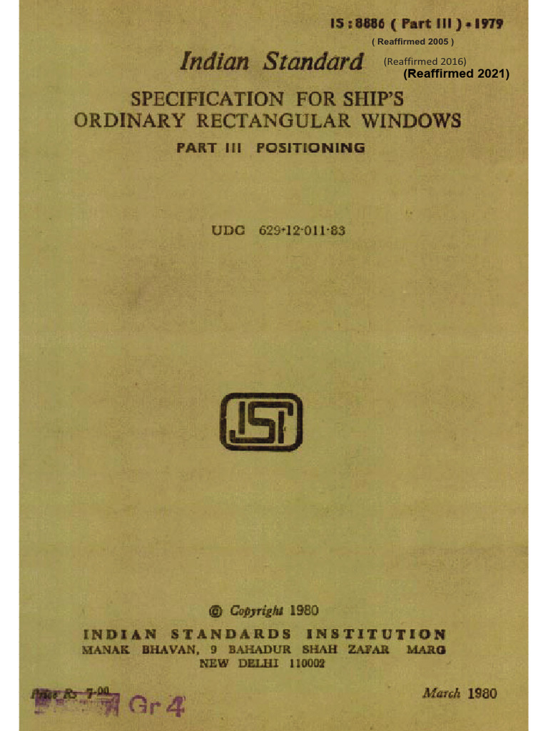 Ship's Rectangular Windows Specification | PDF | Watercraft | Shipping