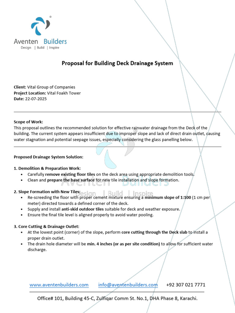 Deck Drain System Proposal Vital Group | PDF | Water | Drainage