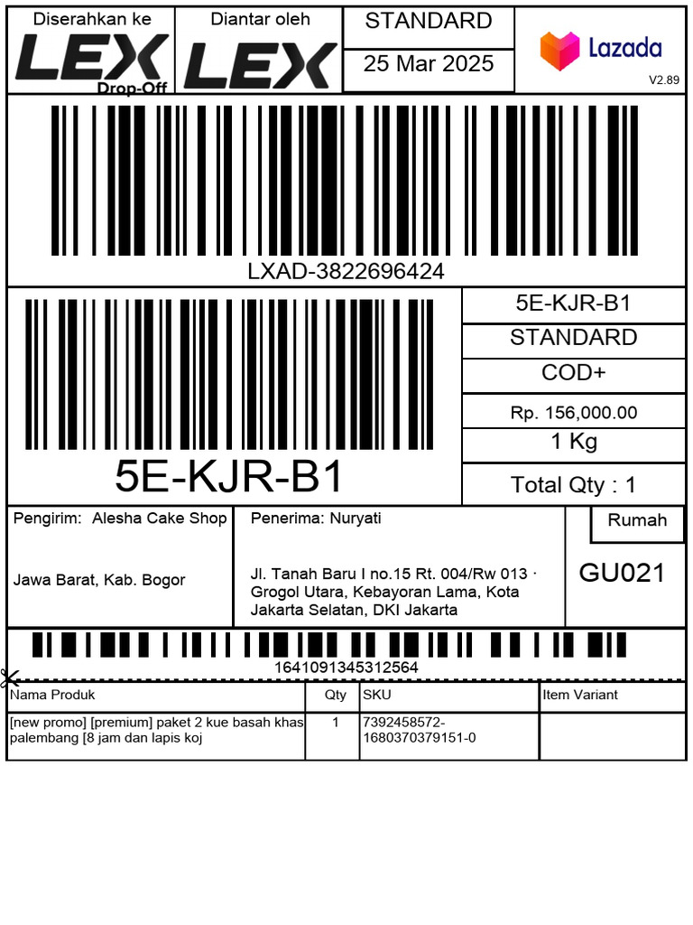 Contoh AWB Pengiriman Kue Basah | PDF