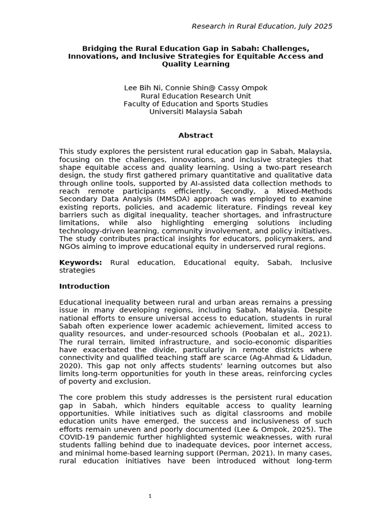 Bridging Sabah's Rural Education Gap | PDF | Methodology | Teachers