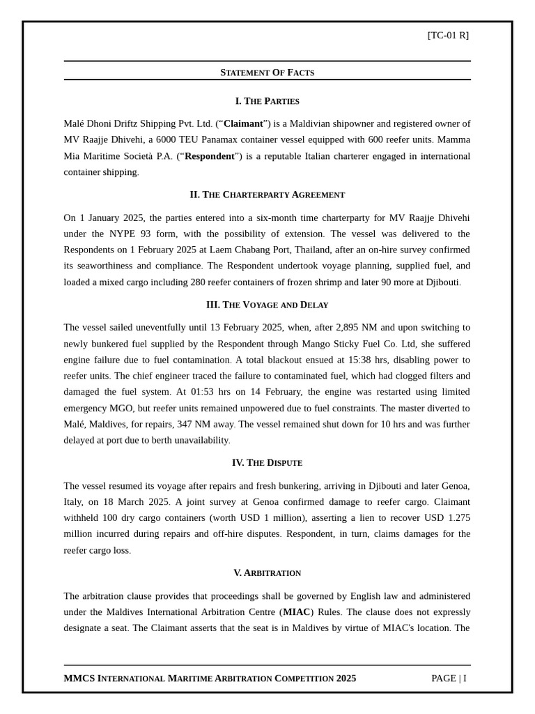 Statement of Facts (TC-01) | PDF | Watercraft | Shipping